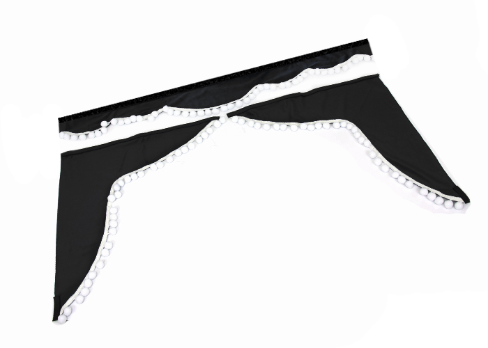 Ламбрекен лобовой 1.5м. бархат без надписи + боковые (черный + белые шарики)