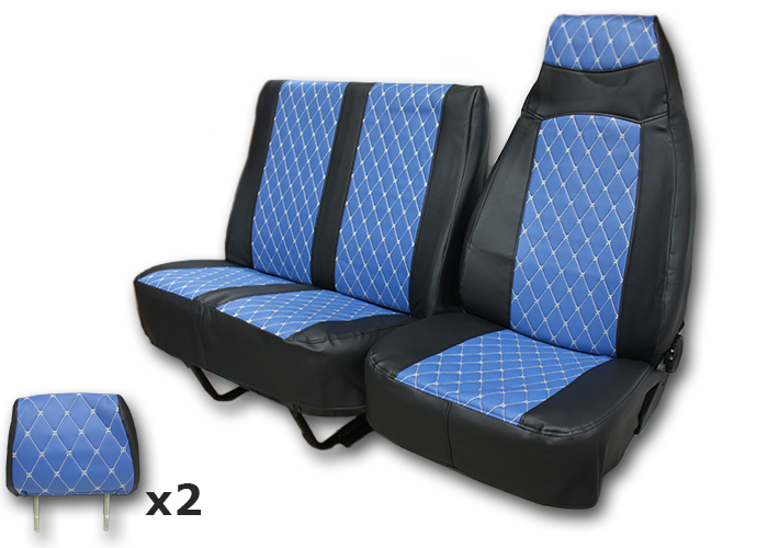 Чехлы сидений для а/м Газель 3302 3-х мест. (синий) экокожа стеганая