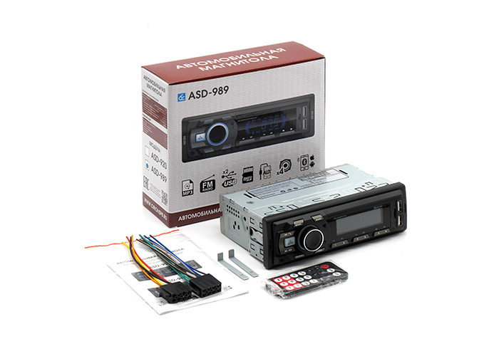 Магнитола автомобильная ASD-989 (FM/USB/AUX/Bluetooth/ пульт дист.управления)