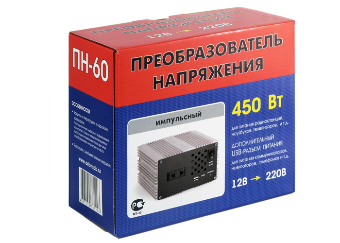 Преобразователь напряжения 12-220В, USB (450Вт)