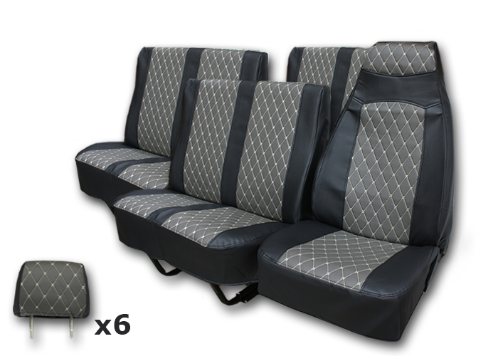 Чехлы сидений для а/м Газель 2705,2217 7-ми мест. (серый) экокожа стеганая