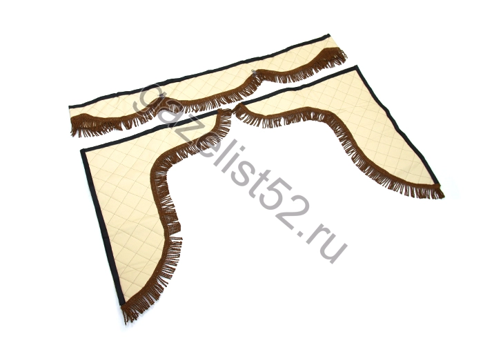 Ламбрекен лобовой 1.5м. экокожа без надписи + боковые (бежевый + коричневая бахрома)