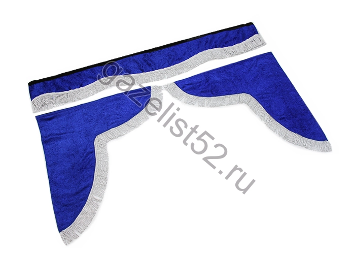 Ламбрекен лобовой 1.8м. бархат без надписи + боковые (синий + белая бахрома)